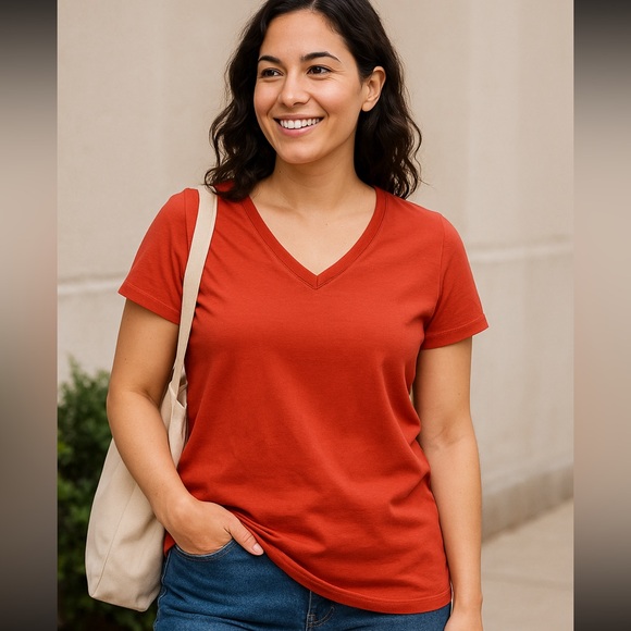 Lands' End Tops - Lands’ End Women’s Relaxed Fit V-Neck Tee Shirt | Red | Size M (10–12) | in Peru